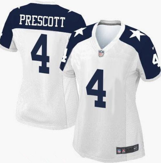 Women Dallas Cowboys #4 Dak Prescott White Thanksgiving Stitched NFL Nike Game Jersey->->Women Jersey